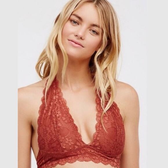 Free People Intimately Lace Halter Bralette Bronze Size Medium - Picture 1 of 8